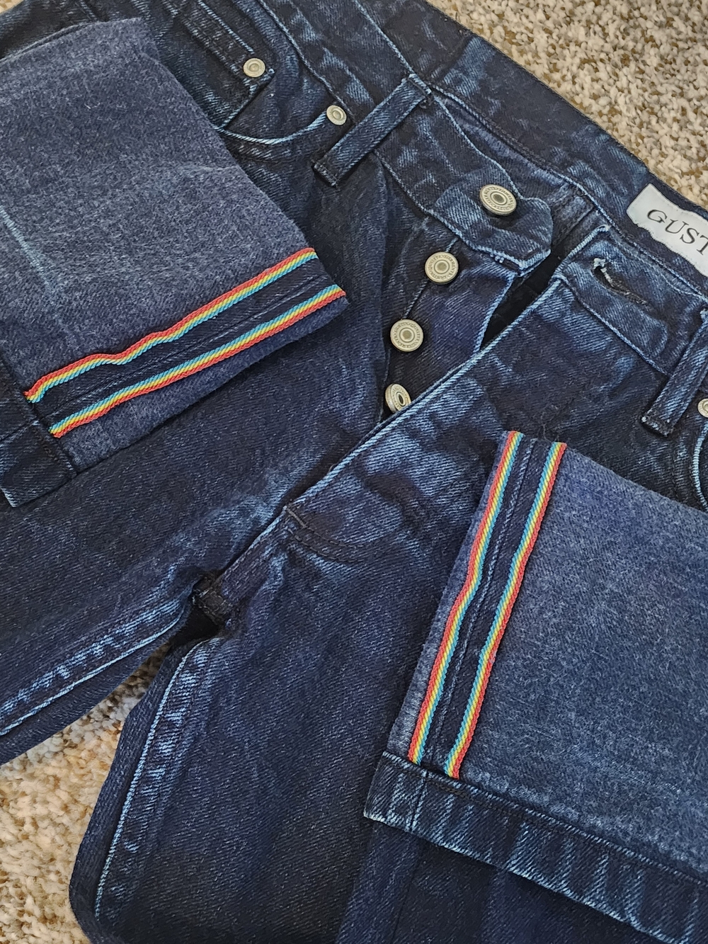🌈SELVEDGE Gustin Raw  Denim - Rainbow ID! USA🔥 Limited Y2K Skater STREETWEAR